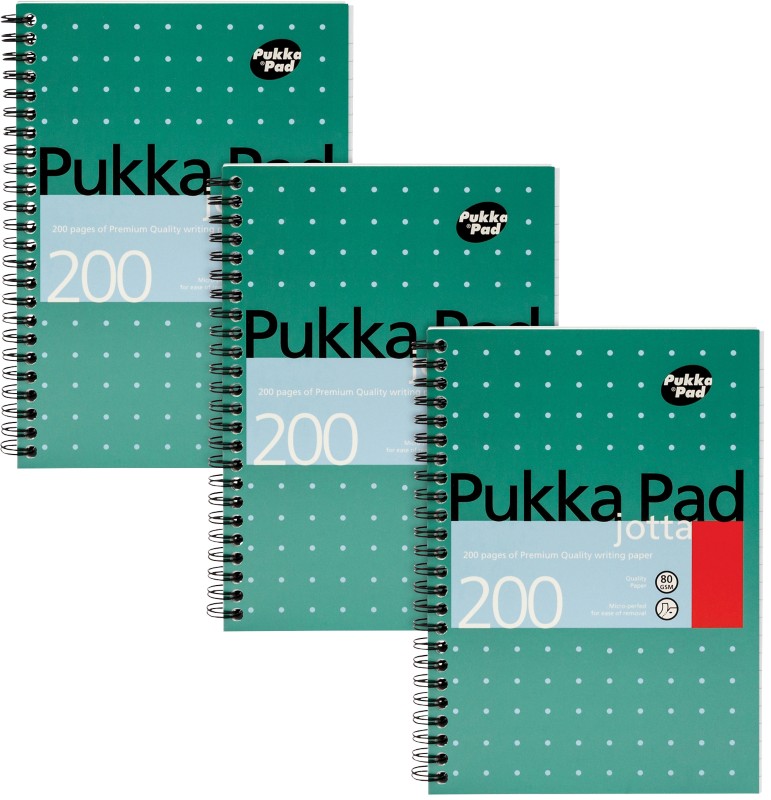 Pukka Pad Notizbuch Metallic Jotta A5 liniert Spirale gebundener Karton Hardback Grün perforiert 200 Seiten 3er-Pack