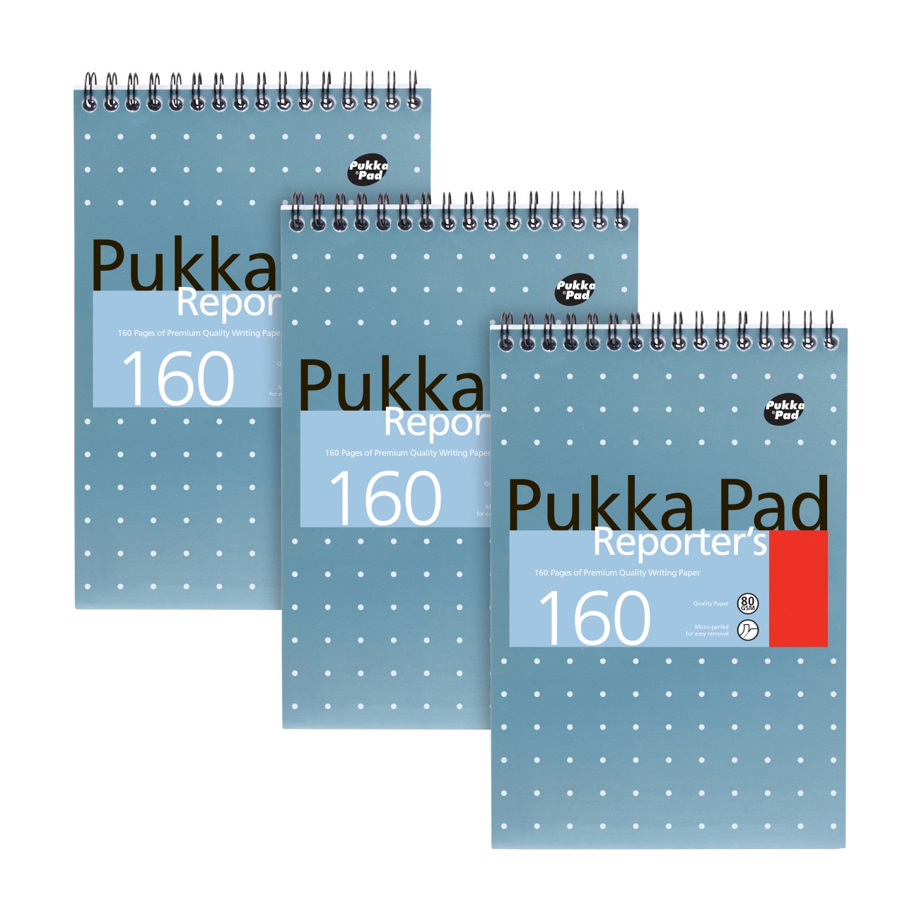 Pukka Pad Notepad Steno A5 Ruled Spiral Bound Cardboard Hardback Blue Perforated 160 Pages Pack Of 3