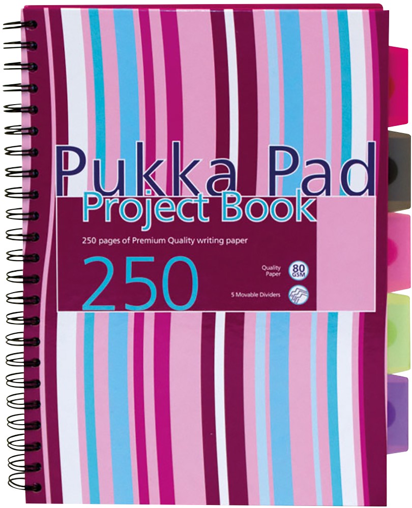 Pukka Pad Project Book A4 Ruled Spiral Bound Pp (Polypropylene) Hardback Assorted Perforated 250 Pages Pack Of 3
