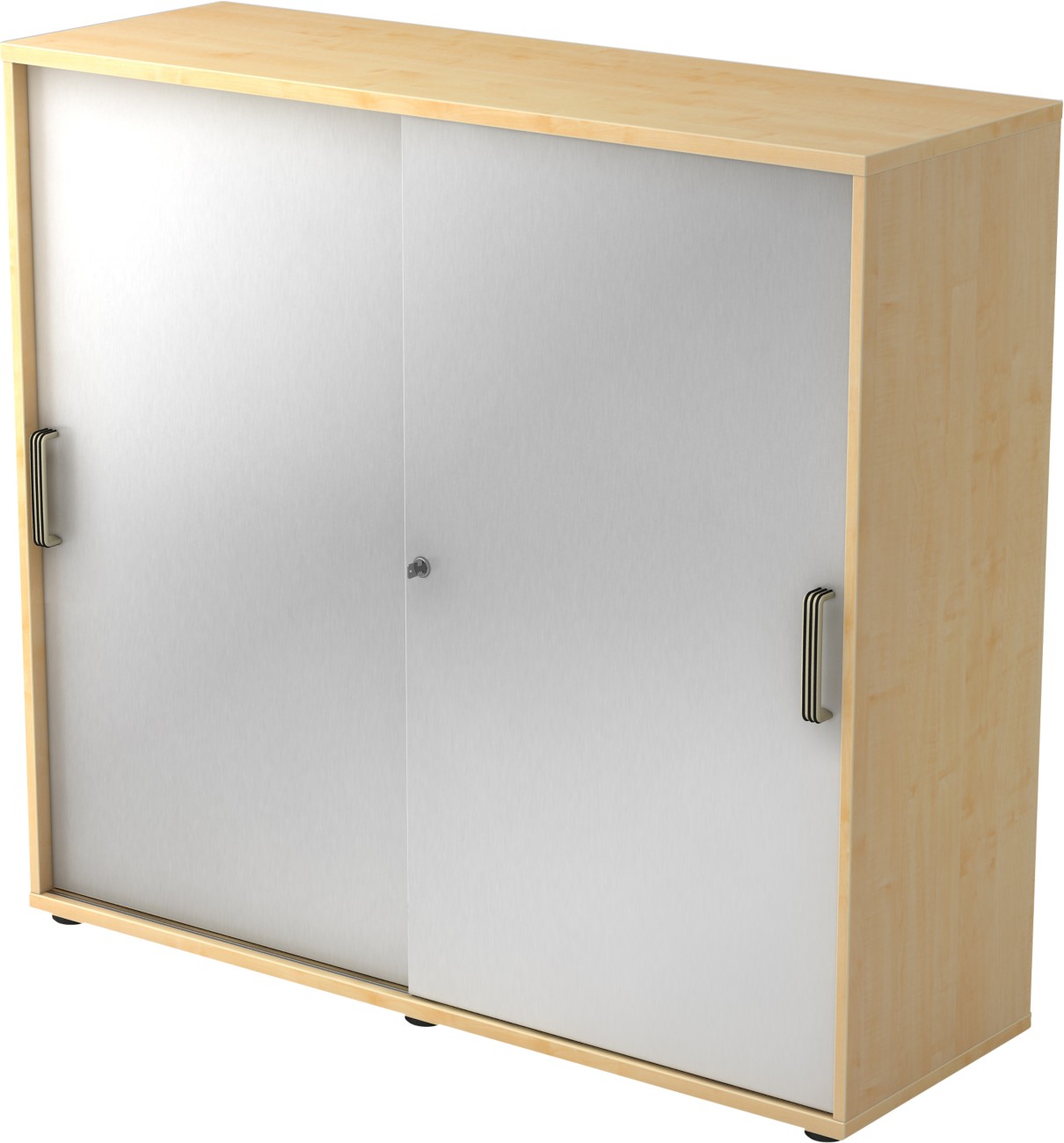 Thumbnail - Hammerbacher Schiebetürenschrank Spanplatte 2 Fachböden abschließbar 1.200 x 400 x 1.100 mm Ahorn Braun, Silber