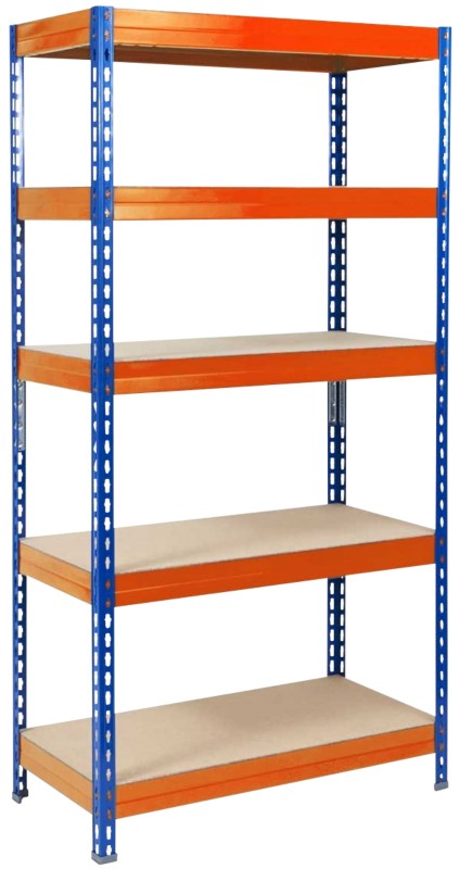 office marshal Grizzly Metallregal 5 Fachböden Holz, Stahlblech 1.200 x 450 x 1.800 mm Blau, Orange