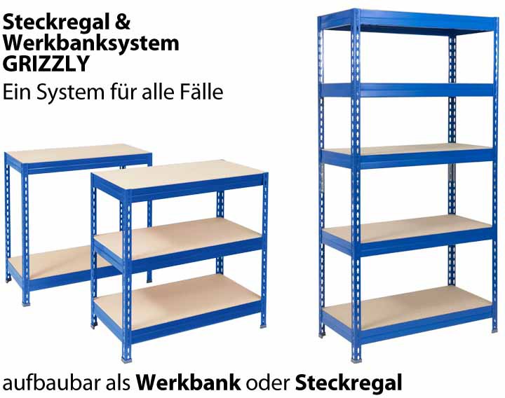 Office Marshal Steckregal Grizzly Blau 5 Fächer 1.800 x 450 x 1.200 mm