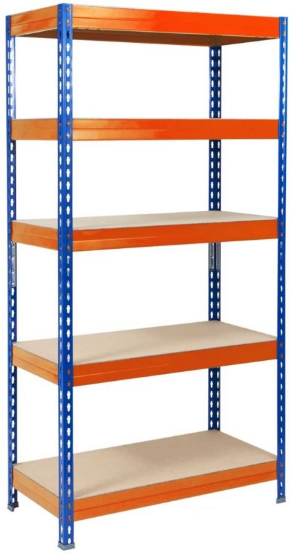 office marshal Grizzly Metallregal 5 Fachböden Holz, Stahlblech 1.800 x 900 x 450 mm Blau, Orange