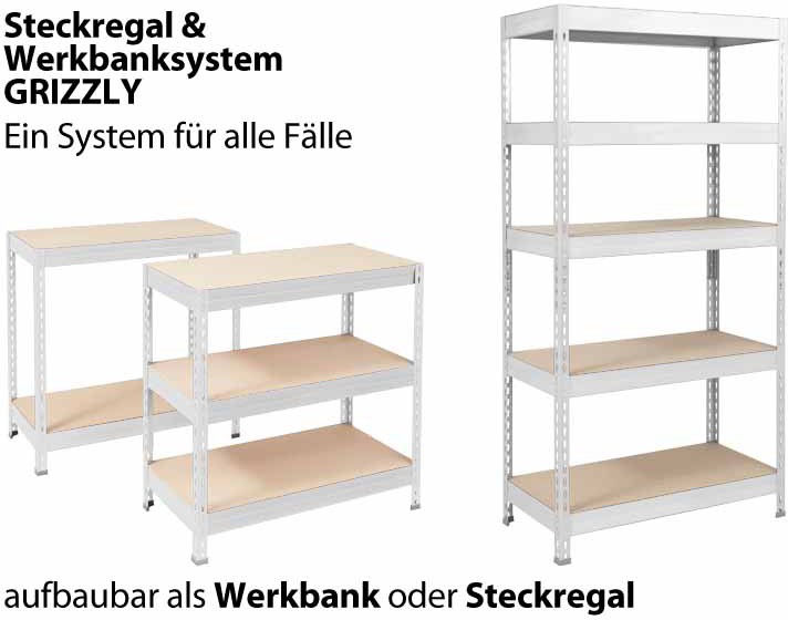 Office Marshal Schwerlastregal Grizzly Weiß 5 Fächer 2.200 x 900 x 450 mm