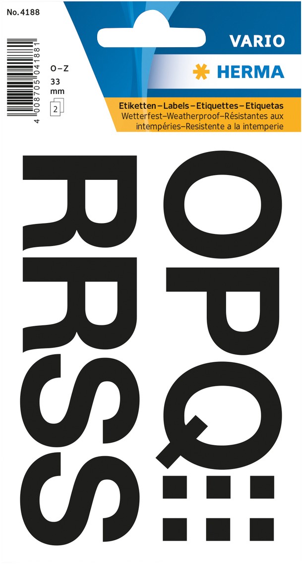 HERMA 4188 Buchstaben O-Z Etiketten 33 mm Schwarz 10 Packungen mit 260 Etiketten