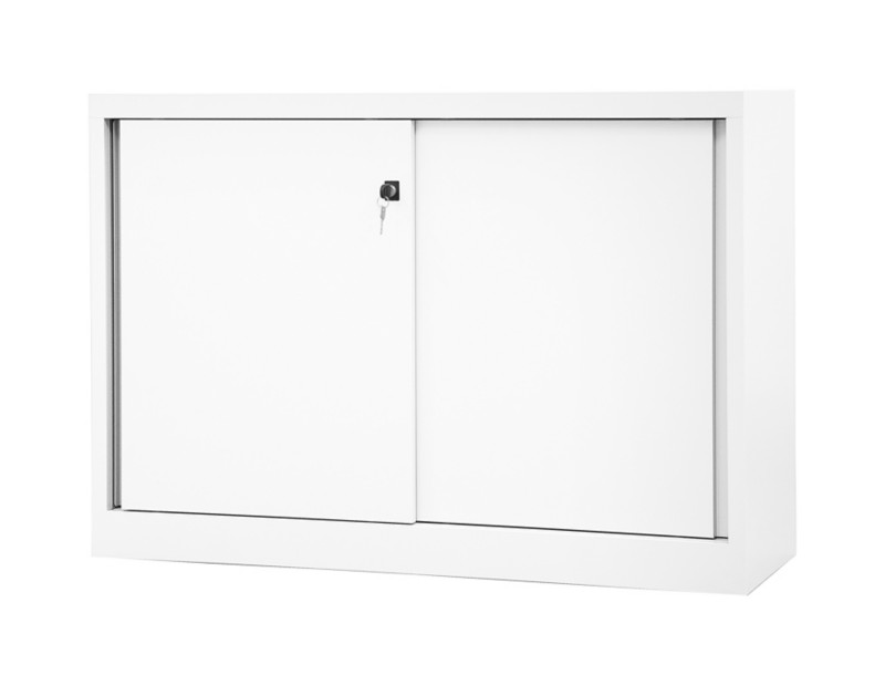 Bisley Schiebetürenschrank ECO, 1 Fachboden, 2 OH, Farbe verkehrsweiß, H 839 x B 1200 x T 430 mm