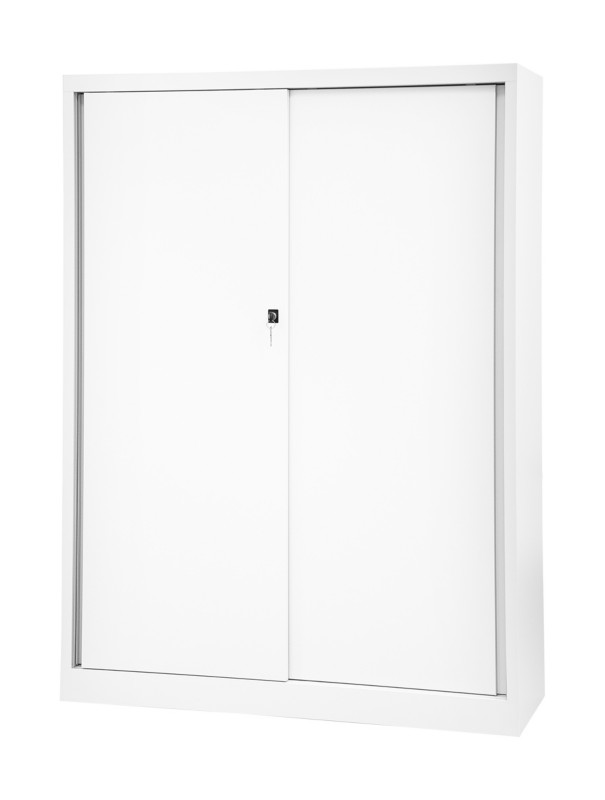 Bisley Schiebetürenschrank ECO, 3 Fachböden, 4 OH, Farbe verkehrsweiß, H 1637 x B 1200 x T 430 mm