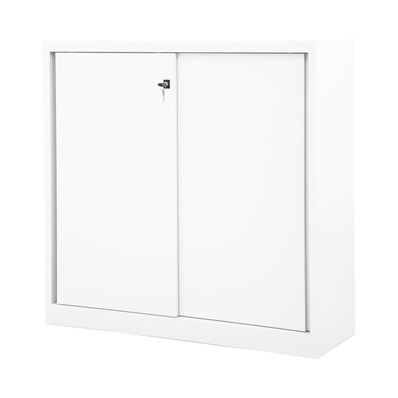 Thumbnail - Bisley Schiebetürenschrank ECO, 2 Fachböden, 3 OH, Farbe verkehrsweiß, H 1181 x B 1200 x T 430 mm