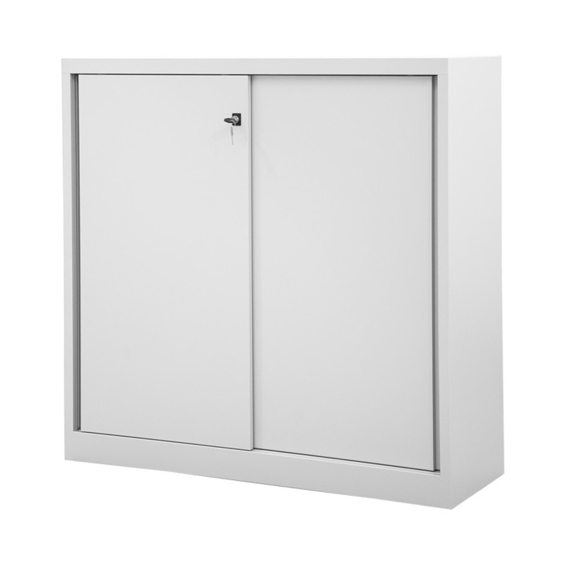 Bisley Schiebetürenschrank ECO, 2 Fachböden, 3 OH, Farbe lichtgrau, H 1181 x B 1200 x T 430 mm