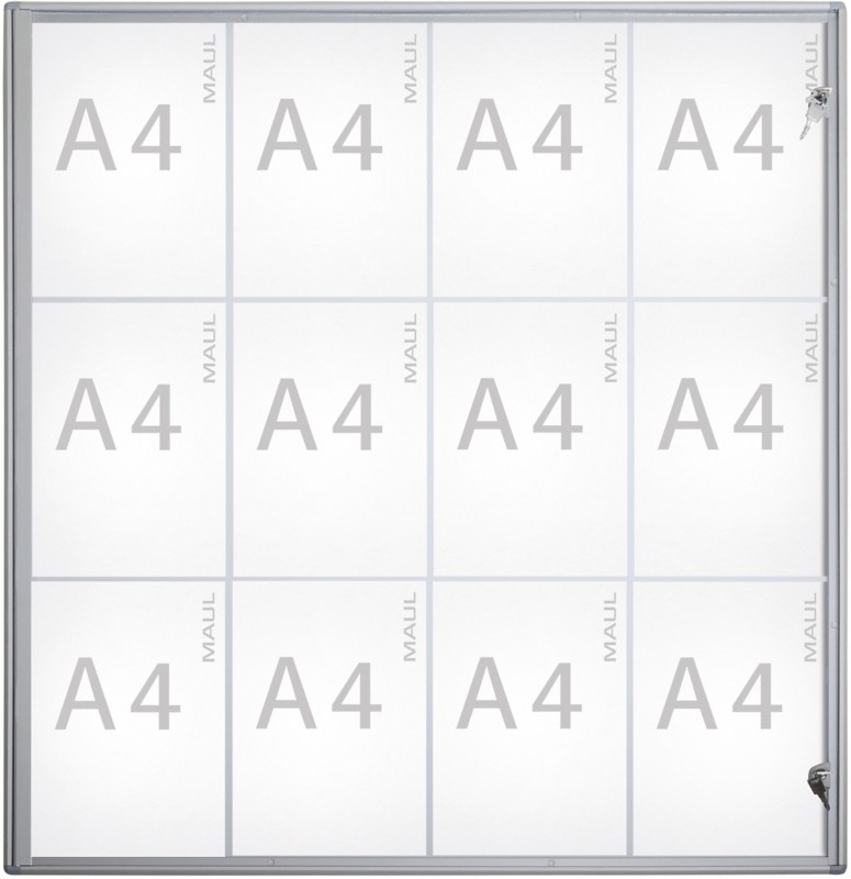 Thumbnail - Maul Schaukasten Magnetisch 12 x A4 Zum Hängen Abschließbar Innen 93 (B) x 95,1 (H) cm Silber