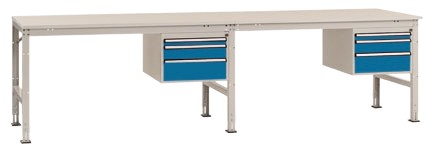 Manuflex Arbeitstisch Universal Melamin, Stahl Lichtgrau, Brillantblau 3.000 x 800 mm