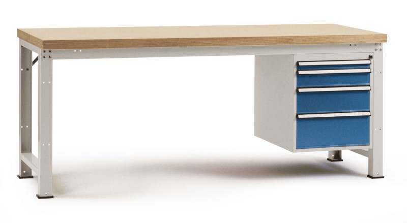 Manuflex Werkbank Complete PROFI Basic Standard Buchenholz, Stahl Lichtgrau 1.500 x 700 x 840 mm