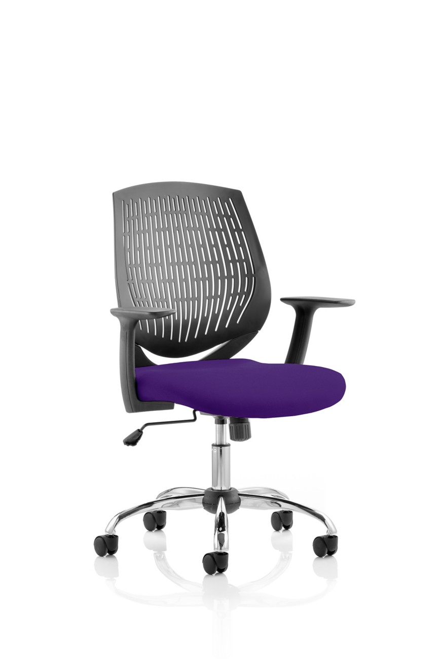 Dynamic Black/Purple Basic Tilt Task Operator Chair Fixed Arms Dura Back, Tansy Seat Back Medium