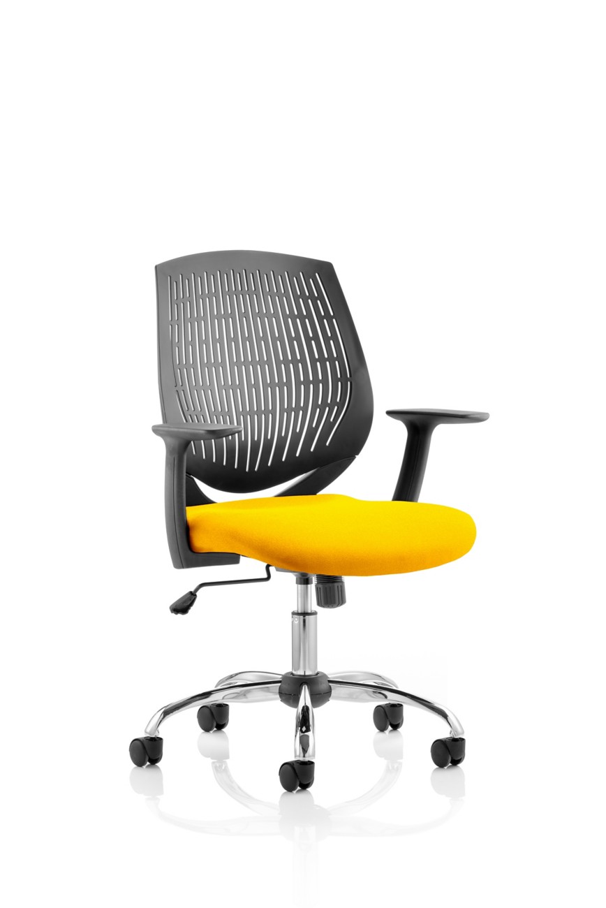 Dynamic Black/Yellow Basic Tilt Task Operator Chair Fixed Arms Dura Back, Senna Seat Back Medium