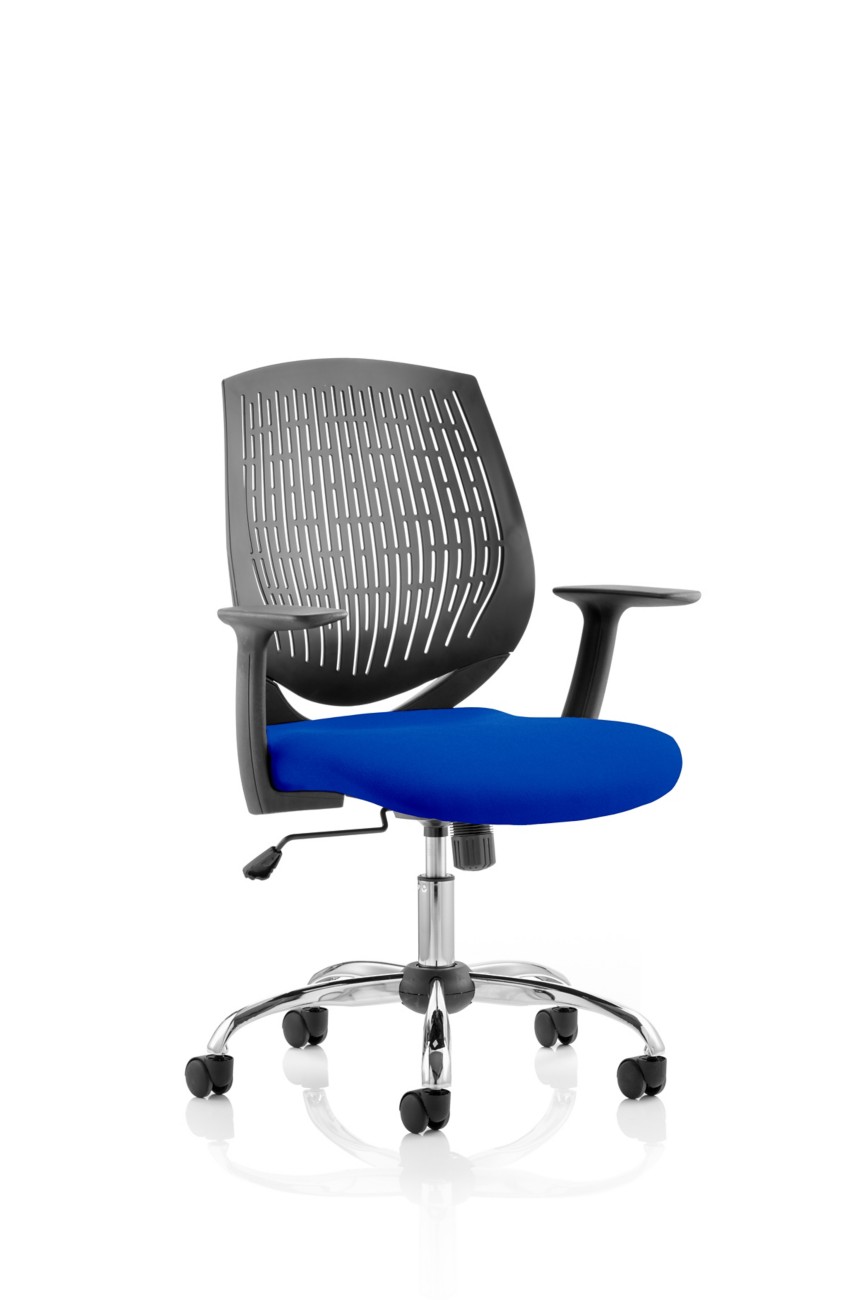 Dynamic Black/Blue Basic Tilt Task Operator Chair Fixed Arms Dura Back, Stevia Seat Back Medium