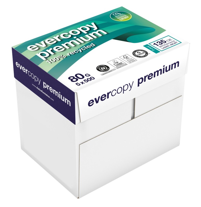 Clairefontaine Evercopy Premium DIN A4 Druckerpapier 80 g/m² Weiß 5 Pack à 500 Blatt