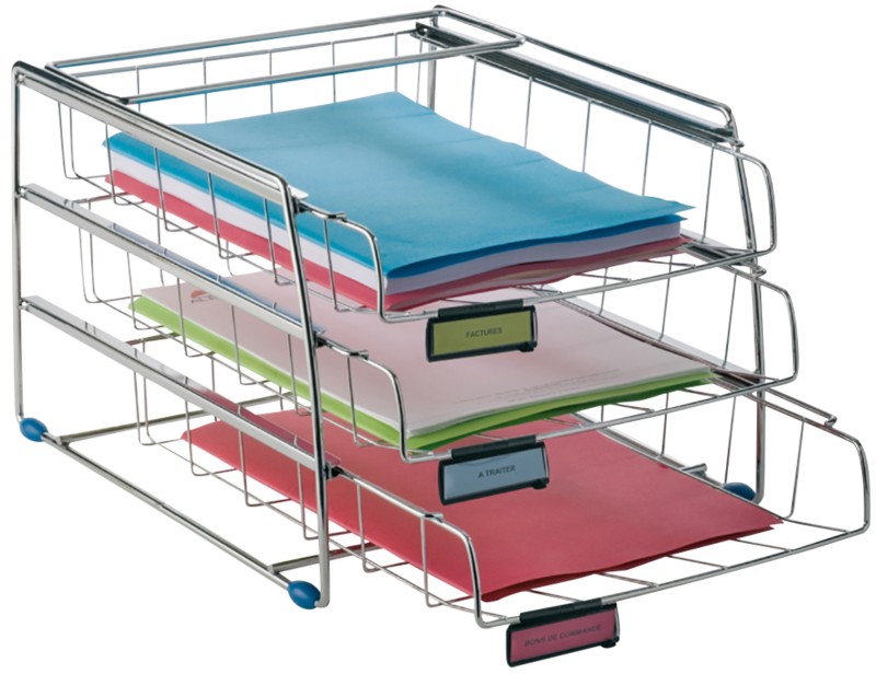 ALBA  - COR3F - Corbeille en fil métal chromé ouverture petit côté - Groupe de 3