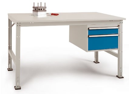 Manuflex Stationär Complete Arbeitstisch Basic UNIVERSAL Melamin, Stahl Standard Brillantblau 1.500 x 800 mm