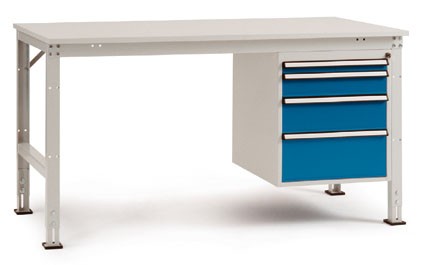 Manuflex Stationär Arbeitstisch UNIVERSAL Basic Standard Kunststoff, Stahl Brillantblau 2.000 x 800 mm