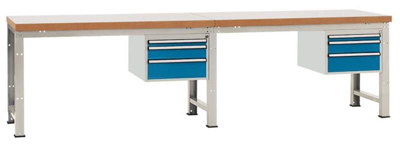 Manuflex Werkbank Profi Standard Complete Buchenholz, Stahl Lichtgrau, Brillantblau 2.000 x 700 x 840 mm