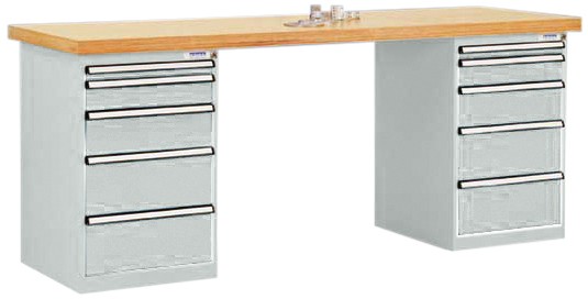 Thumbnail - Manuflex Werkbanksystem Combi Modell 1 Buchenholz, Stahl Lichtgrau 2.000 x 700 x 840 mm