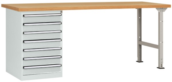 Manuflex Stationär Werkbanksystem COMBI 6 Multiplex, Stahl Lichtgrau 1.500 x 700 x 840 mm