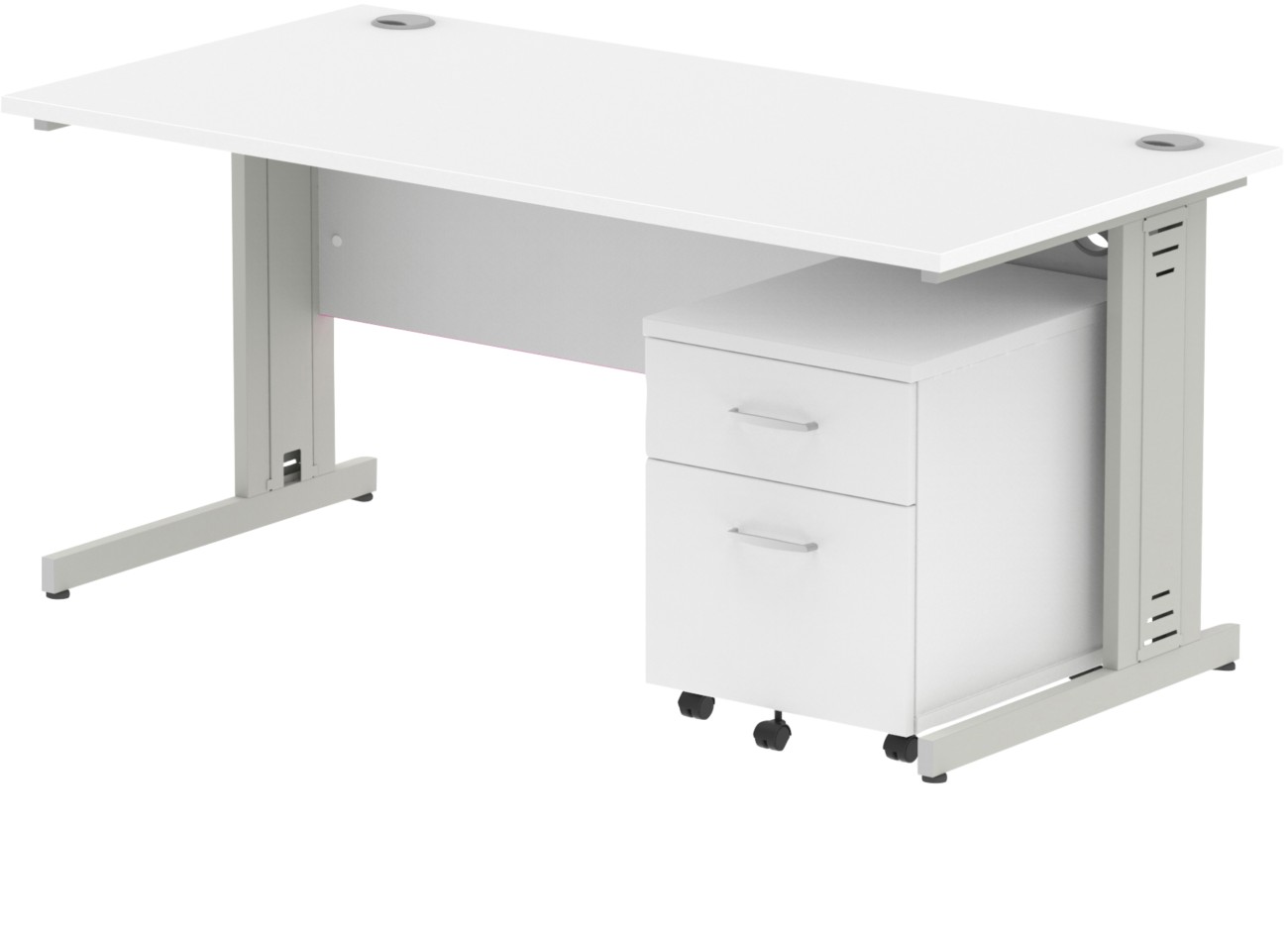 1600X800mm Desk White Top Silver Cable Managed Leg+ Mobile Ped - Image 3