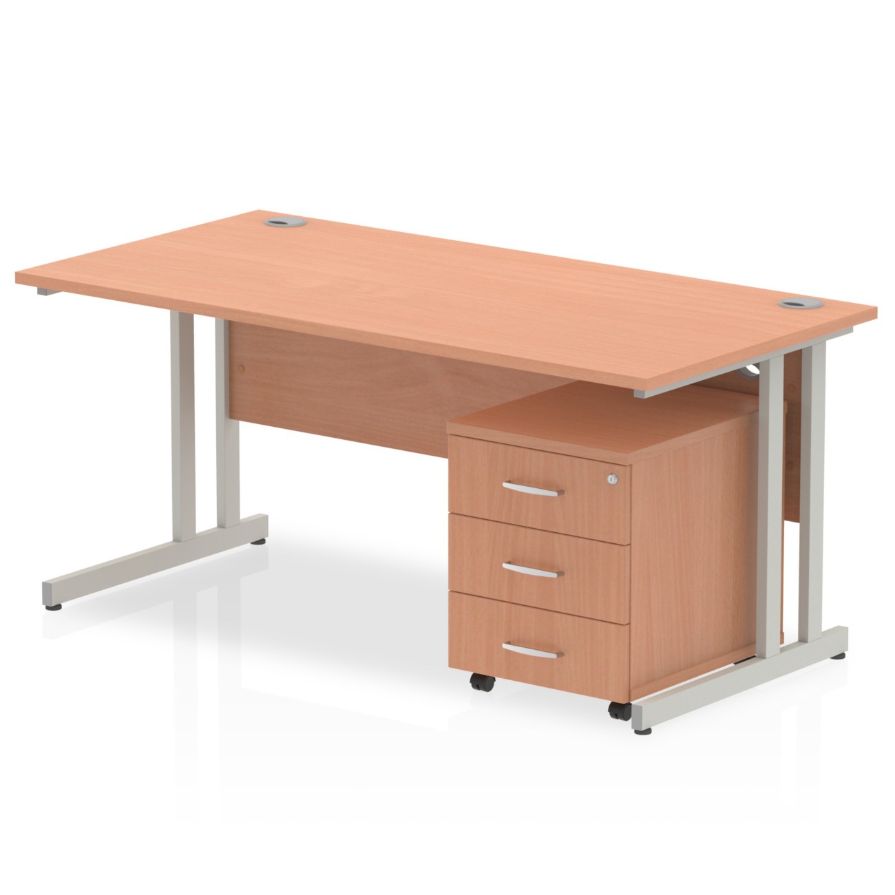 Dynamic Impulse Straight Desk Rectangular Oak Cantilever 3 Drawers 1 Pedestal 1,600 (W) X 800 (D) X 730 (H) Mm Mfc (Melamine Faced Chipboard)