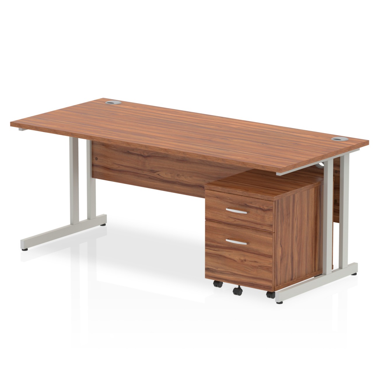 Dynamic Impulse Straight Desk Rectangular Walnut Cantilever 2 Drawers 1 Pedestal 1,800 (W) X 800 (D) X 730 (H) Mm Mfc (Melamine Faced Chipboard)