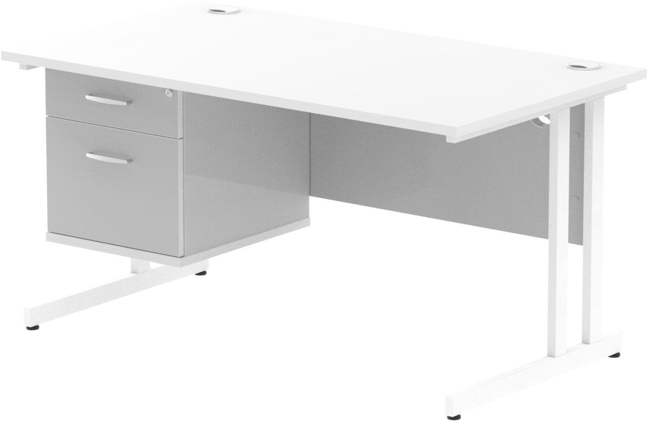 Impulse 1400 x 800mm Straight Office Desk White Top White Cantilever - Image 3