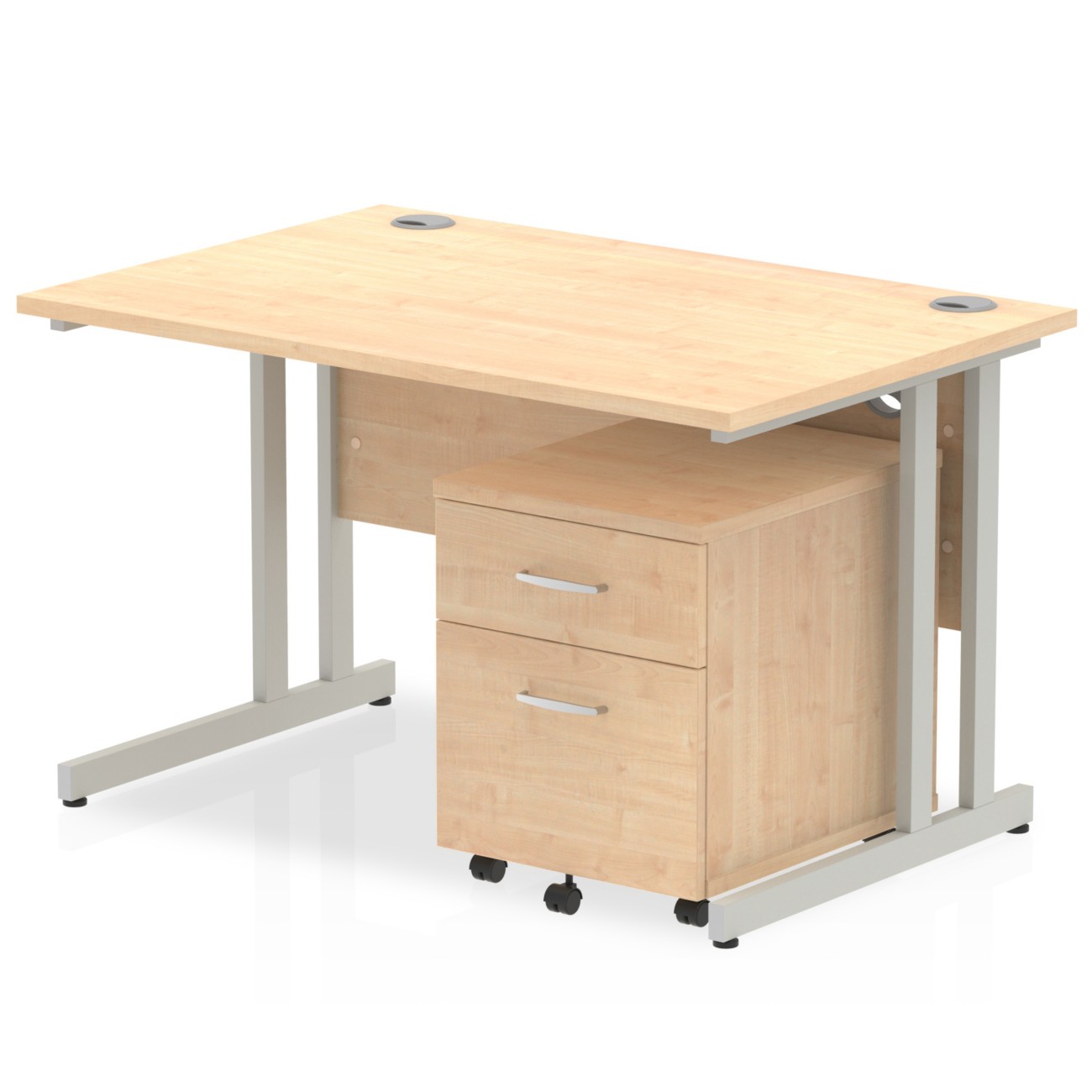 1200x800mm Desk Maple Top Silver Cantilever Leg and Mobile Ped - Image 3