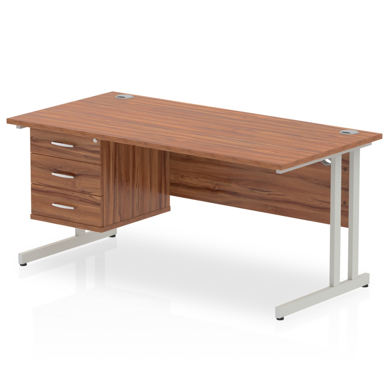 Impulse 1600 x 800mm Straight Office Desk Walnut Top Silver Cantilever - Image 2