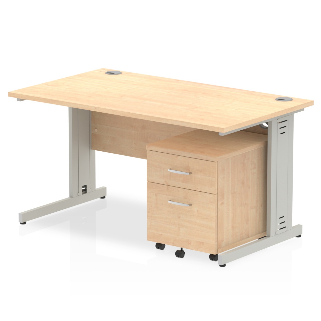 1400x800 Desk Maple Top Silver Cable Managed Leg + Mobile Ped - Image 3