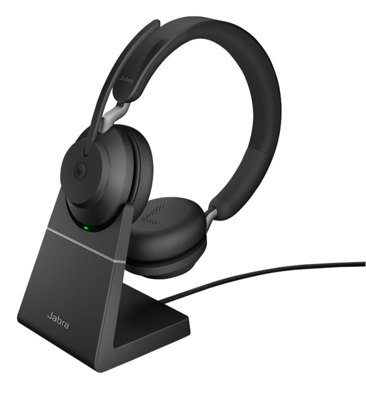 Jabra Evolve2 65 Wireless Stereo Headset with Charging Stand Over the Head Noise Cancelling Bluetooth, USB Type-A with Microphone Black