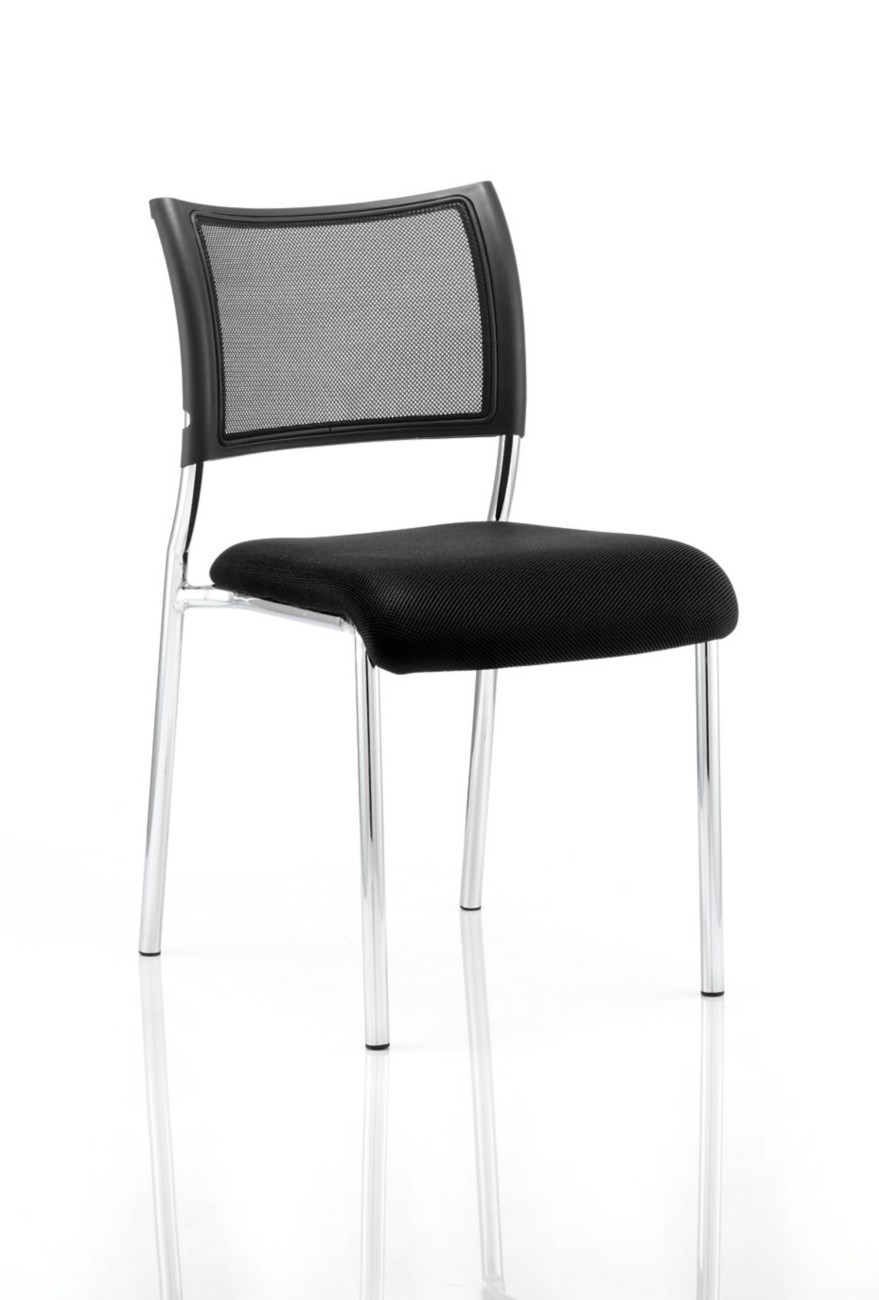 Visitor Chair Black Fabric Without Arms Chrome Frame - Image 4