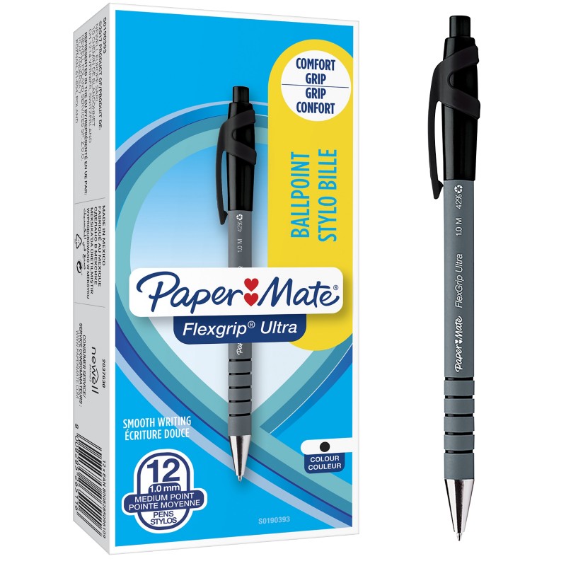 Papermate FlexGrip Ultra Einziehbar Kugelschreiber Schwarz 1 mm Mittel Kugelschreiber 12 Stück