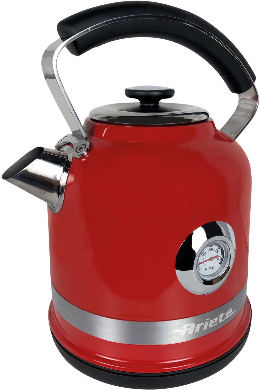 Ariete Moderna Cordless Electric Kettle 1.7L Metal, Stainless Steel Red 360° Rotational Base 3000 W