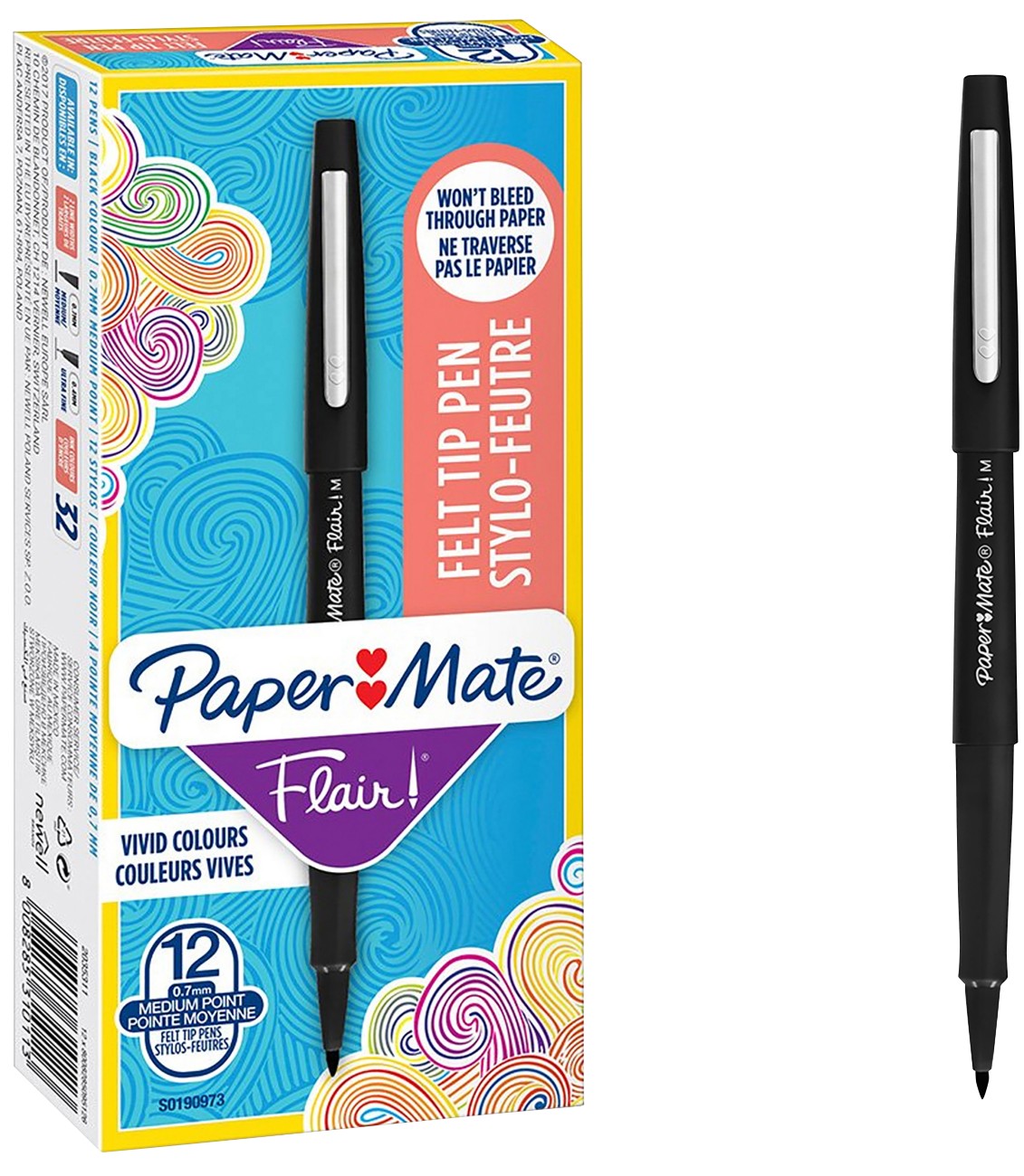 Paper Mate S0190973 Flair Pen 0.7 - 1mm Medium Tip Black Ink Box of 12 - Image 6