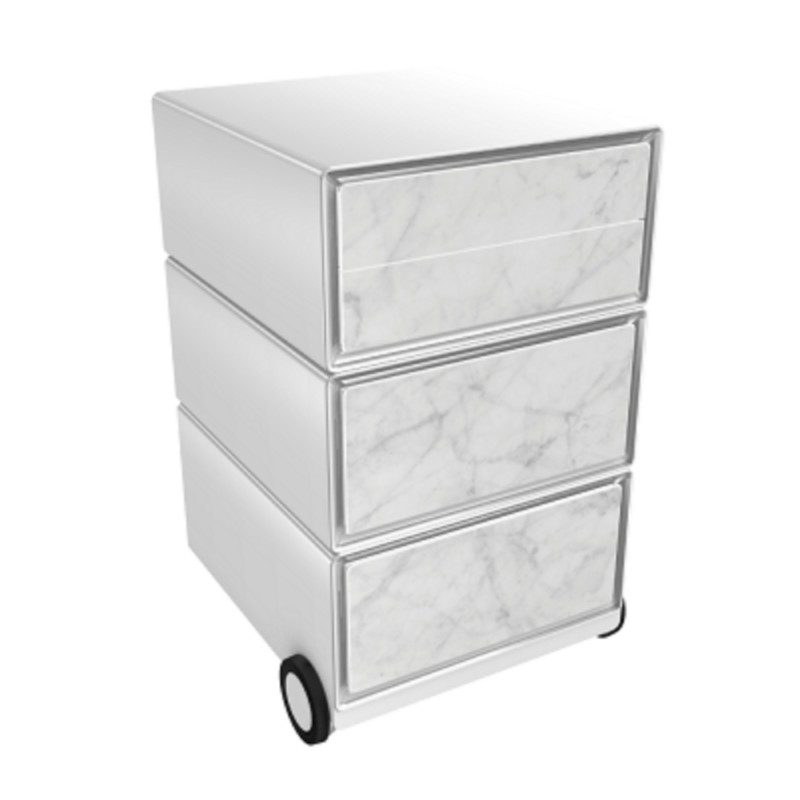 Armoire à tiroirs sur socle mobile Paperflow Marbre blanc avec 4 tiroirs 390 x 436 x 642 mm