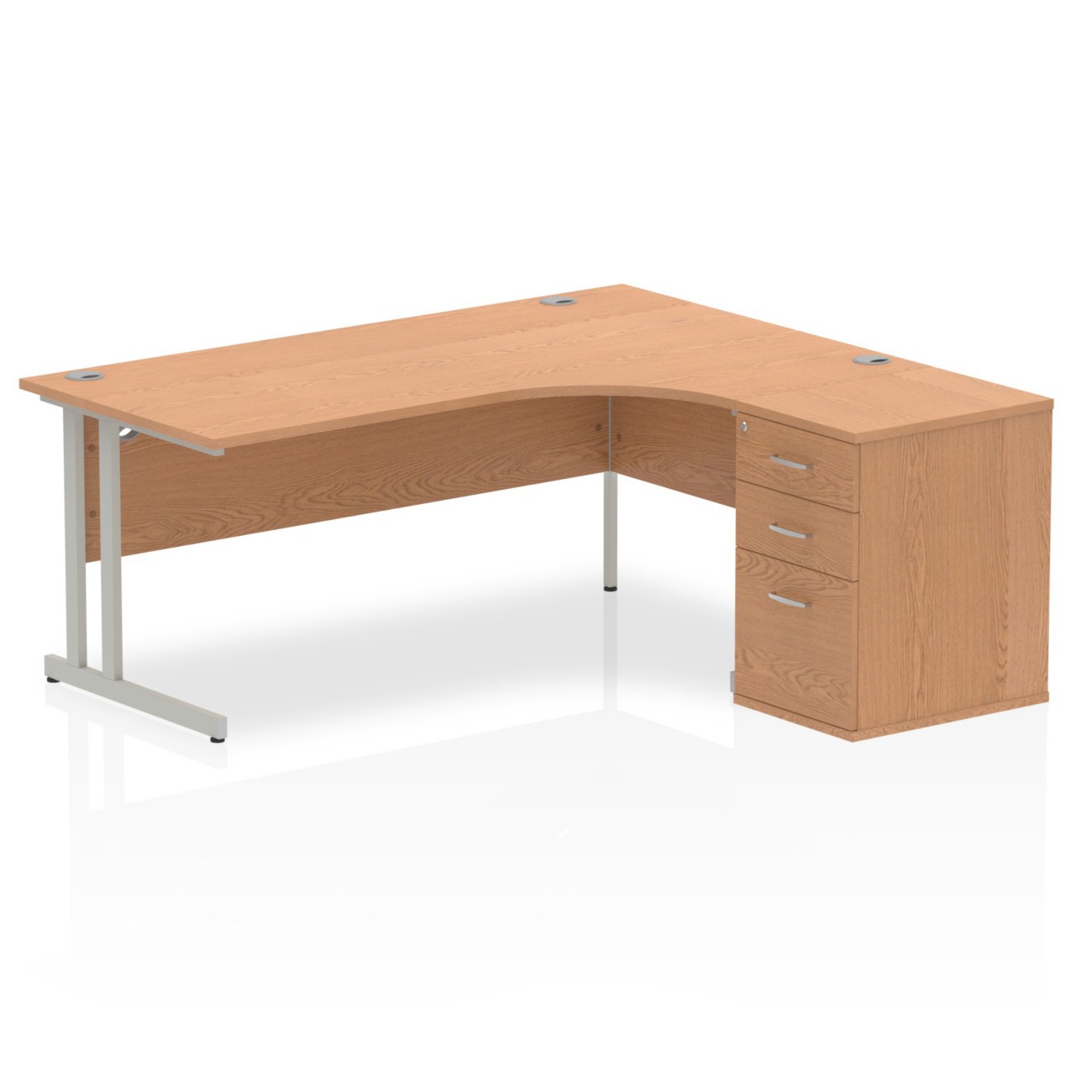 Impulse 1800mm Right Crescent Office Desk Oak Top Silver Cantilever - Image 3
