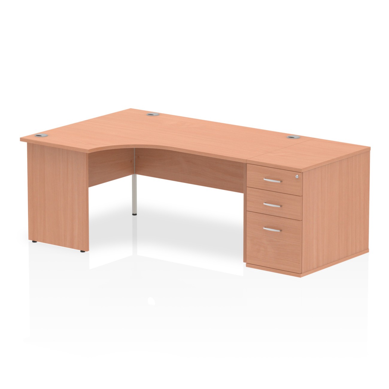 Dynamic Impulse Left Hand Desk Freeform Beech Base Panel 3 Drawers 1 Pedestal 2,030 (W) X 1,200 (D) X 730 (H) Mm Mfc (Melamine Faced Chipboard)