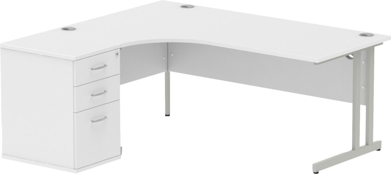 Dynamic Impulse Left Hand Desk Corner White Cantilever 3 Drawers 1 Pedestal 1,800 (W) X 1,630 (D) X 730 (H) Mm Mfc (Melamine Faced Chipboard)