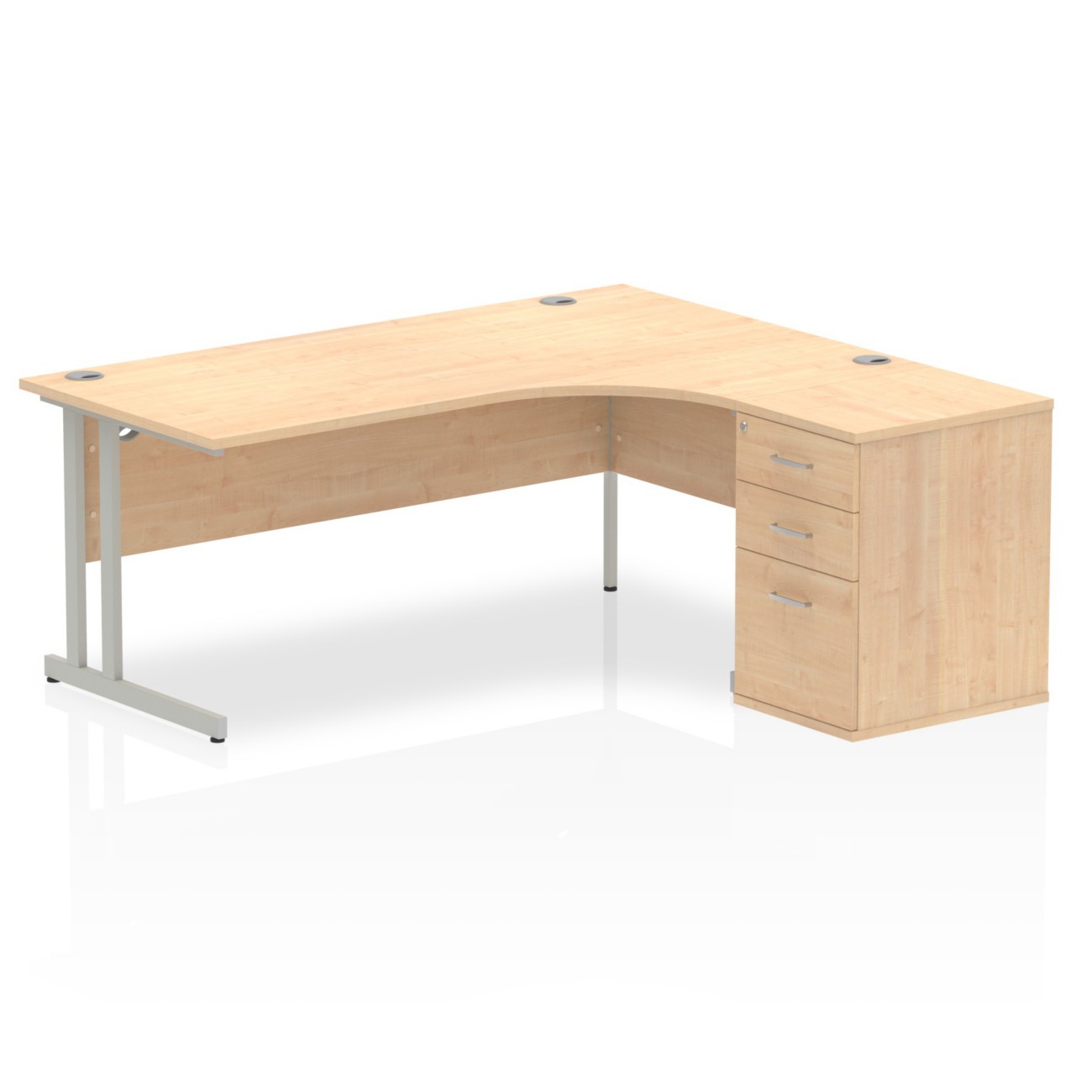 Dynamic Impulse Right Hand Desk Corner Maple Cantilever 3 Drawers 1 Pedestal 1,800 (W) X 1,630 (D) X 730 (H) Mm Mfc (Melamine Faced Chipboard)