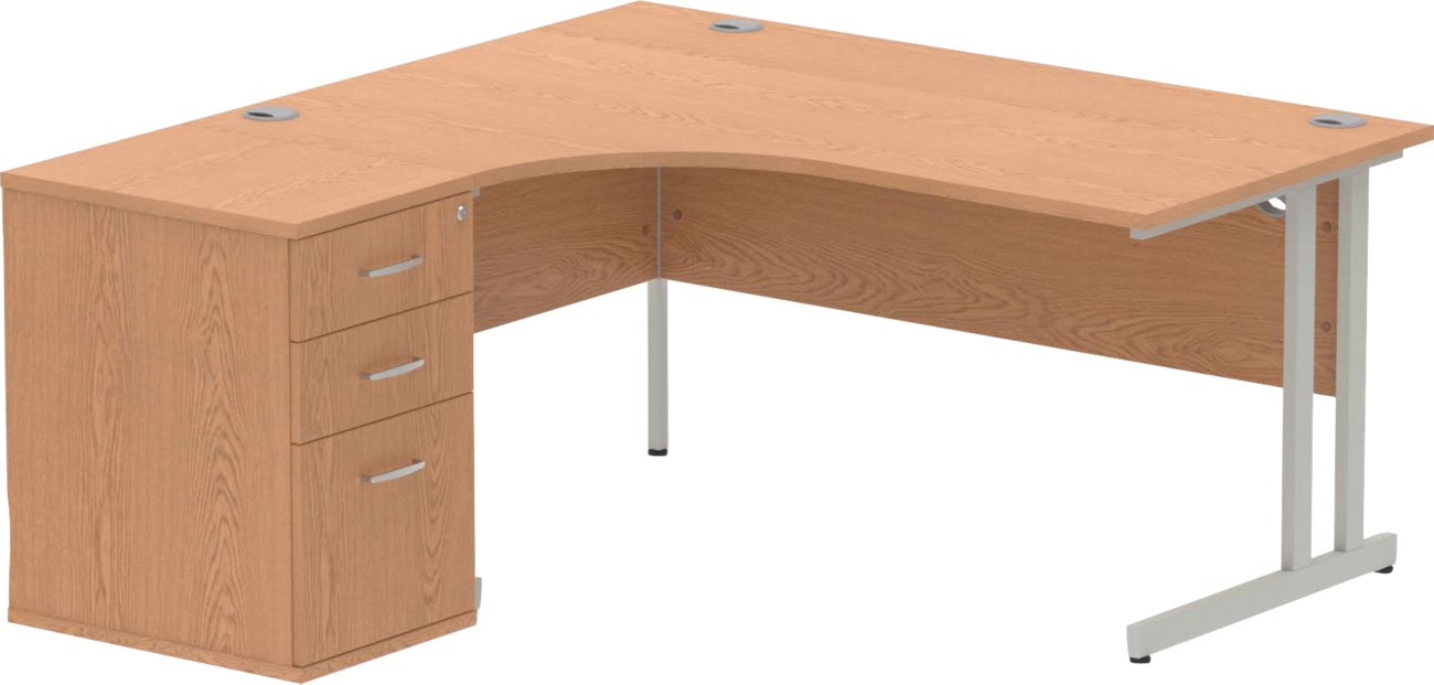 Dynamic Impulse Left Hand Desk Rectangular Oak Cantilever 3 Drawers 1 Pedestal 1,600 (W) X 1,630 (D) X 730 (H) Mm Mfc (Melamine Faced Chipboard)