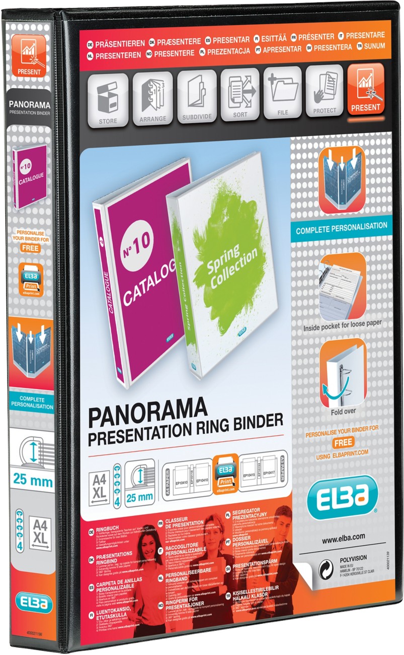 Elba Presentation Binder A4 4 Rings Black