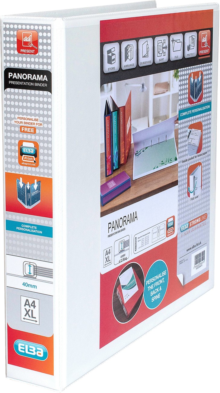 Elba Panorama Presentation Binder A4 4 Rings White