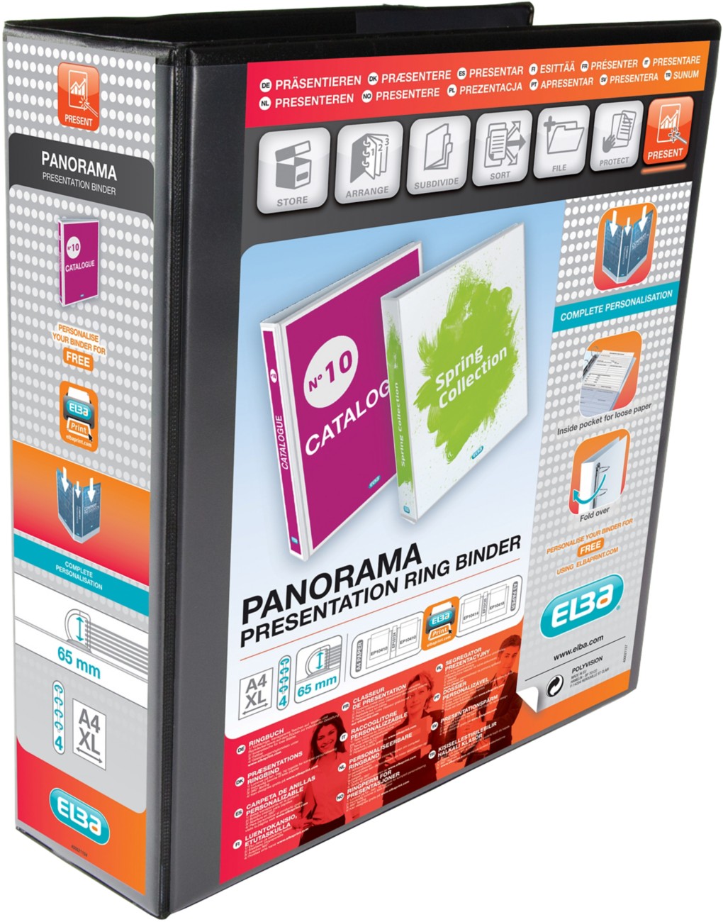 Elba Panorama Presentation Binder A4 4 Rings Black