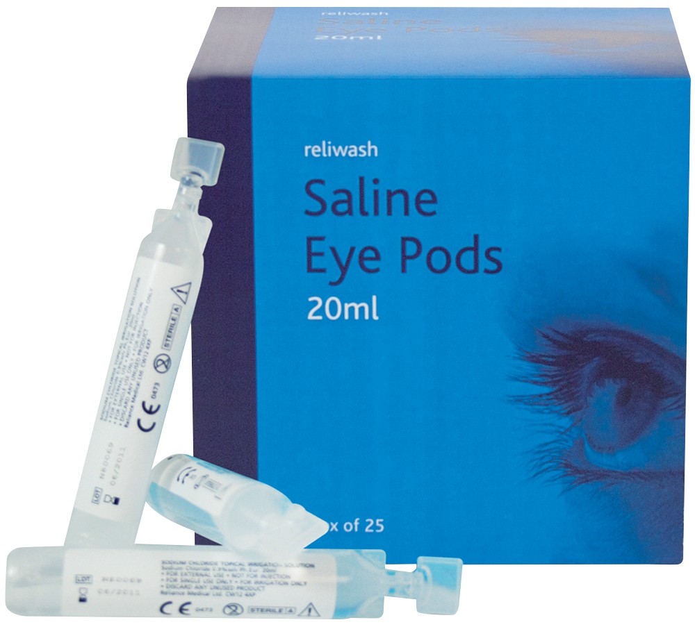 Reliance Medical Saline Eyewash Pods Plastic Transparent 20 Ml Pack Of 25