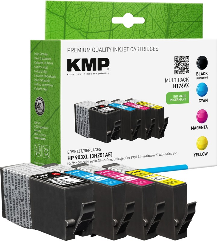 KMP Kompatibel HP 903XL Tintenpatrone 3HZ51AE Schwarz, Cyan, Magenta, Gelb Multipack 4 Stück