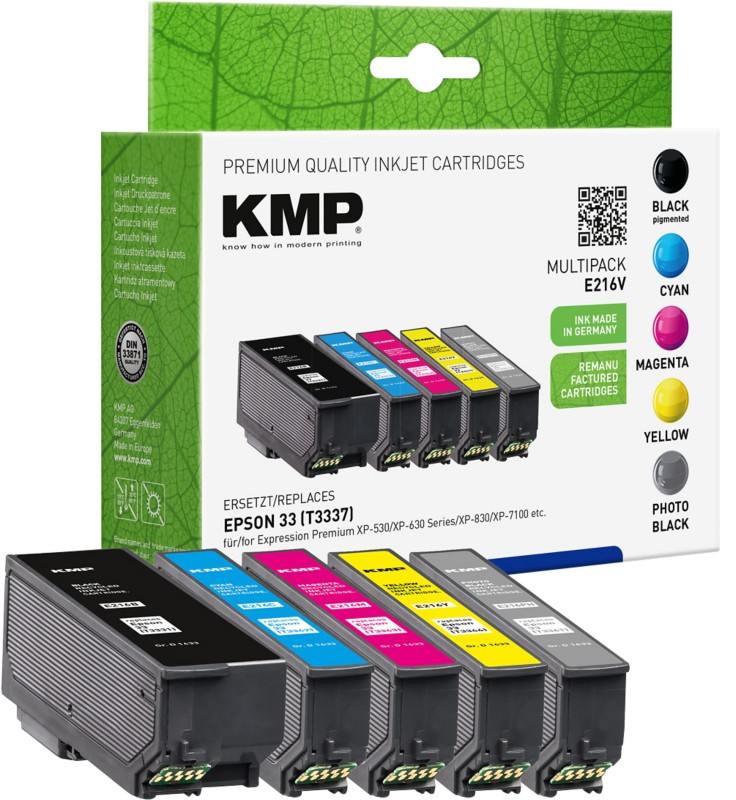 KMP Kompatibel Epson 33 Tintenpatrone C13T33374011 Schwarz, Fotoschwarz, Cyan, Magenta, Gelb